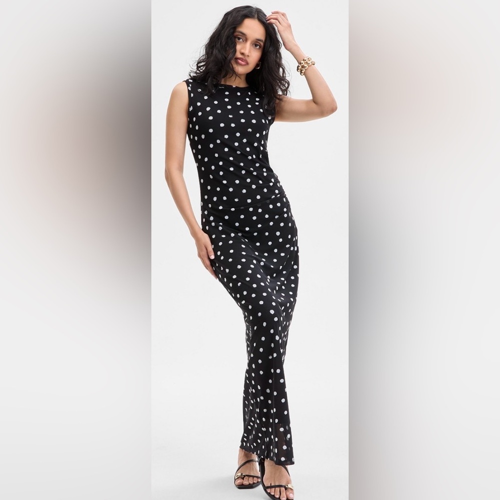Black & White Dress Polka Dot Summer Maxi Large NWT